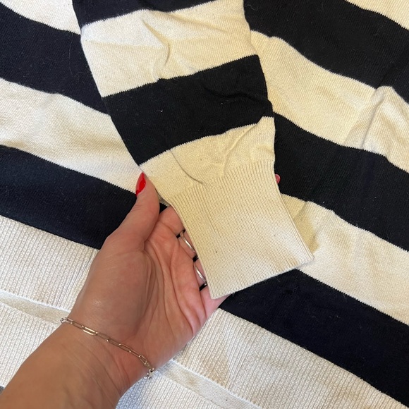 Pink Rose Women’s Sweater, Pink, White & Black Striped, Cotton, Size Medium - Picture 4 of 7